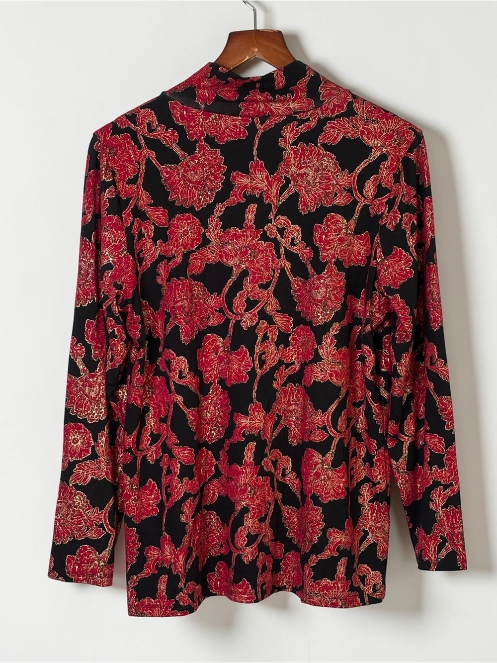 NWT Chico's 2 Touch Of Cool Carmine Red Floral Mock Neck Top US Size L - Picture 6 of 10